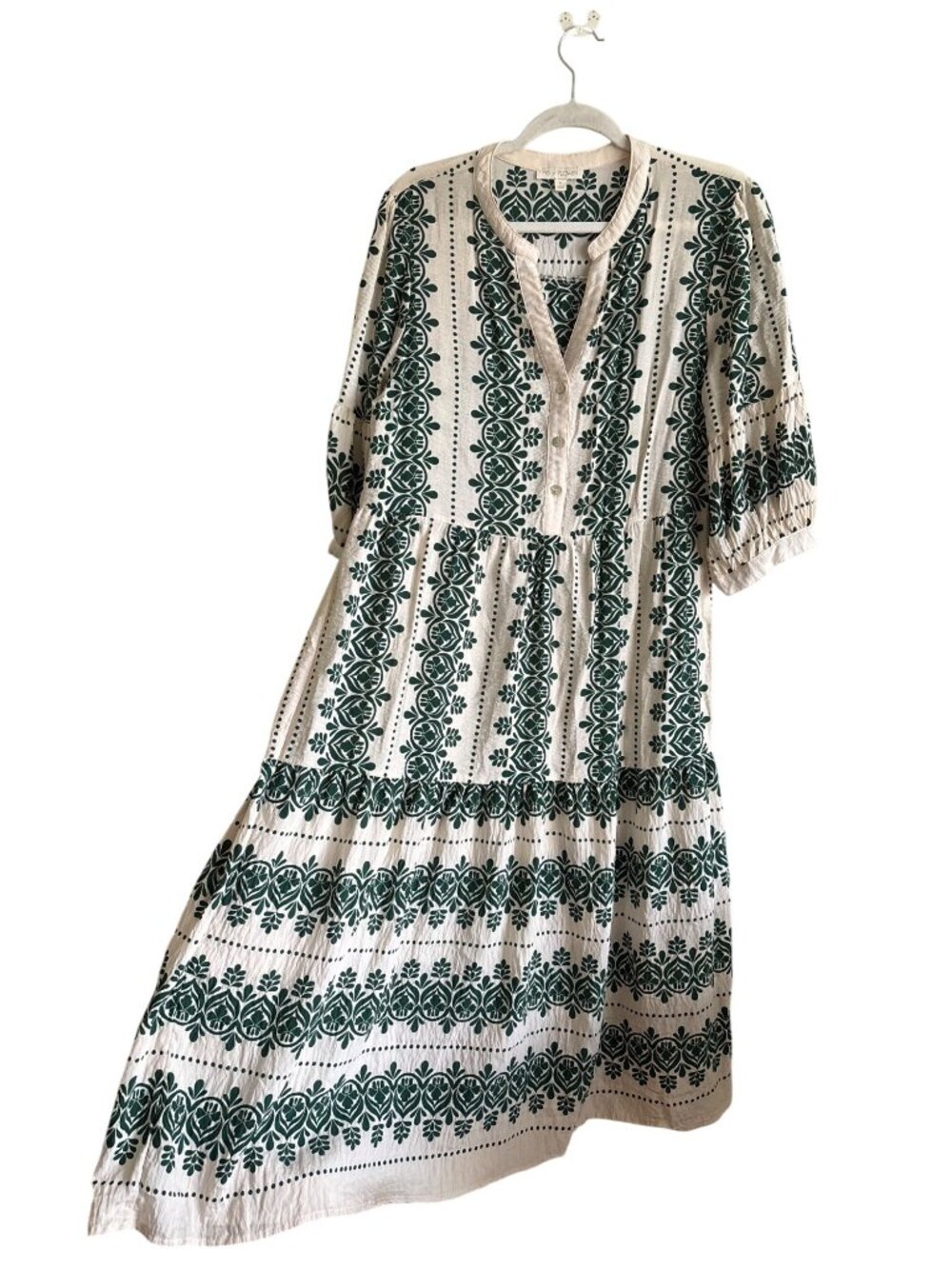 Figueroa & Flower Green Ivory Tiered Flowy Bohemian Midi Dress XL